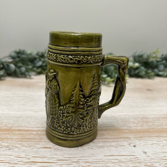 Vintage German Green Ceramic Stein with Embossed Figures - Picture 2 of 7